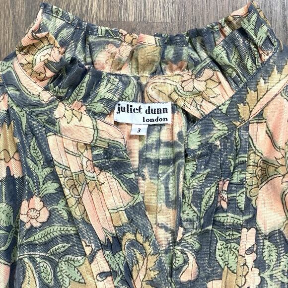 JULIET DUNN Floral Print Lamé Blouson Dress Size 3 Green Orange Button Front EUC - Picture 5 of 7